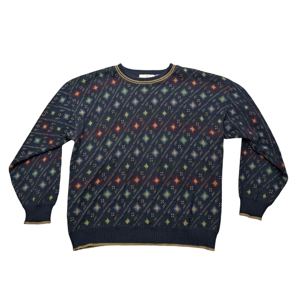 Vintage 90s Bill‎ Blass Menswear Mens Large Diamond Geometric Knit Sweater